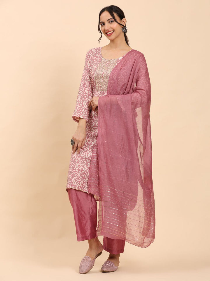 Mamicha Women Mauve Elegance Unstitched Classic Kurta Set with Dupatta