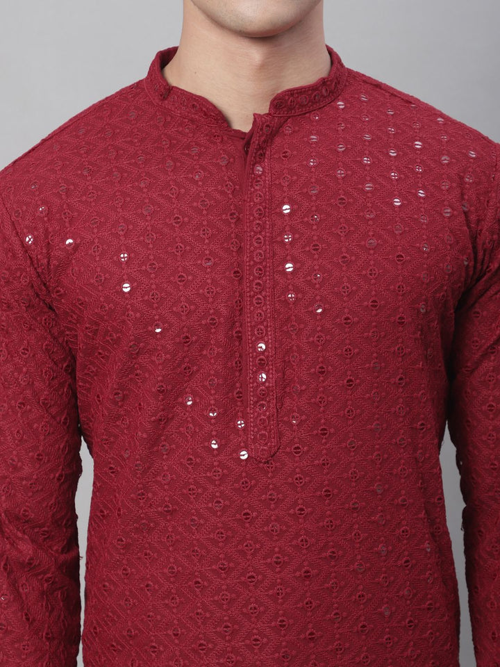 SOJANYA Geometric Embroidered Pure Cotton Kurta With Churidar