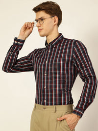 Thomas Scott Men Smart Button-Down Collar Tartan Checked Cotton Formal Shirt