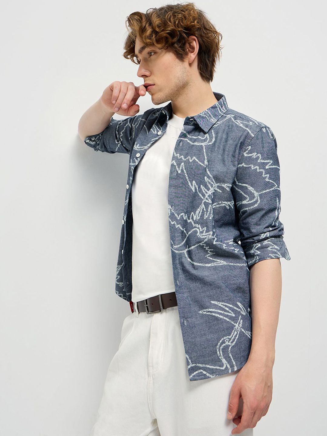 THE BEAR HOUSE Men Spread Collar Abstract Printed Pure Cotton Casual Shirt