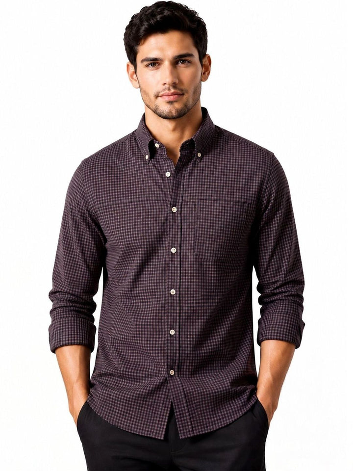 ADRO Men Standard Micro Checks Baju Kasual Berpetak
