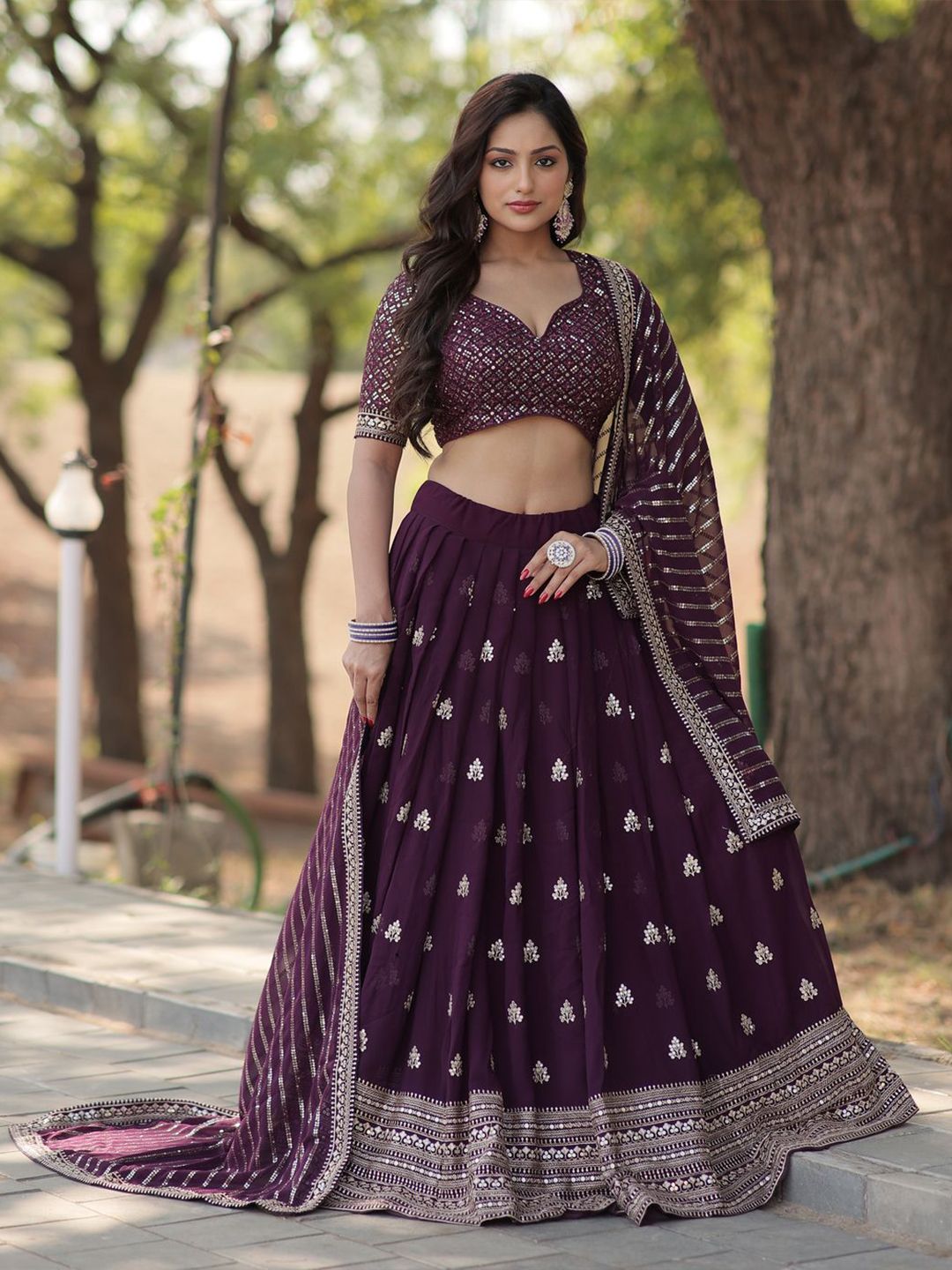 KALINI Embroidered Silk Georgette Semi Stitched Lehenga & Unstitched Blouse With Dupatta