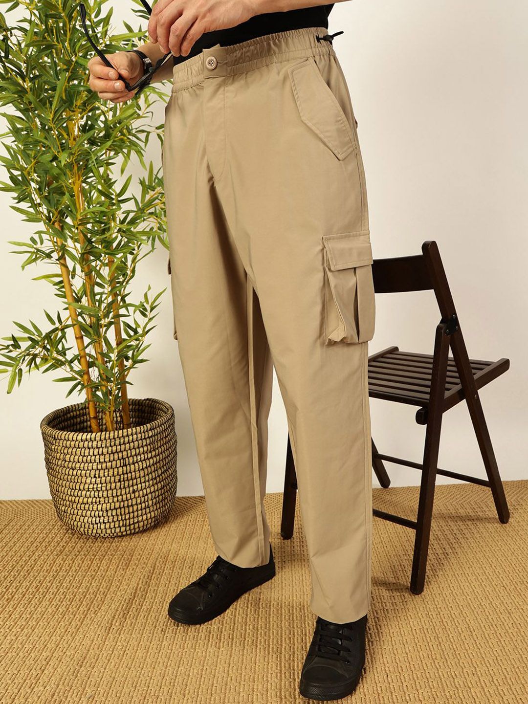 Thomas Scott Men Smart Loose Fit Easy Wash Cargos Trousers