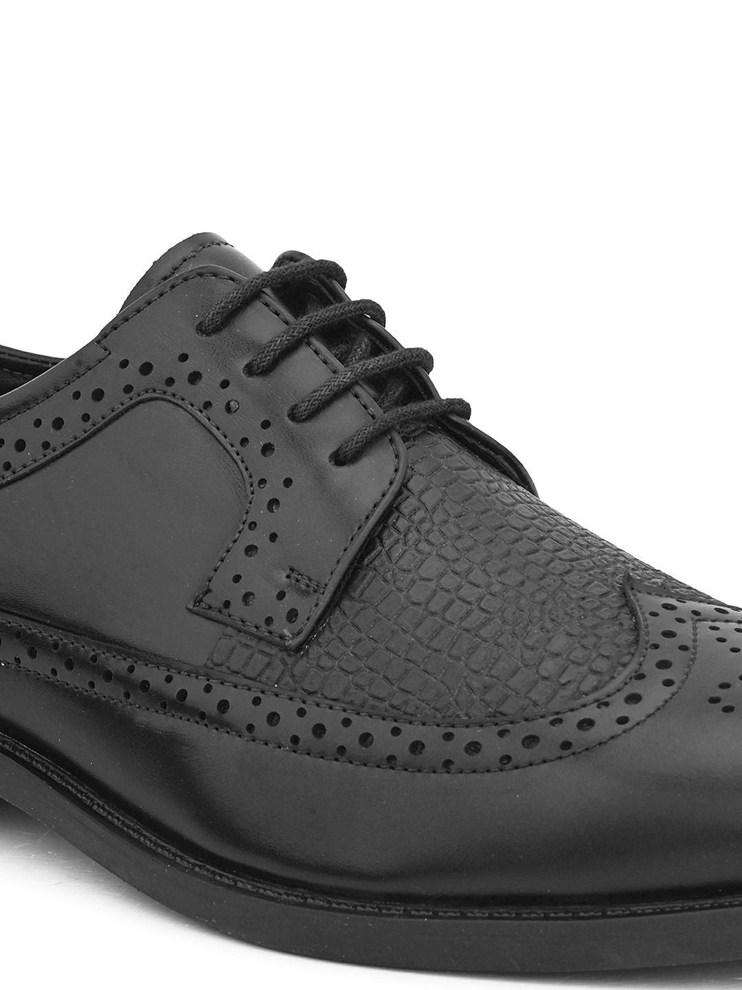 House of Pataudi Men Textured Formal Brogue