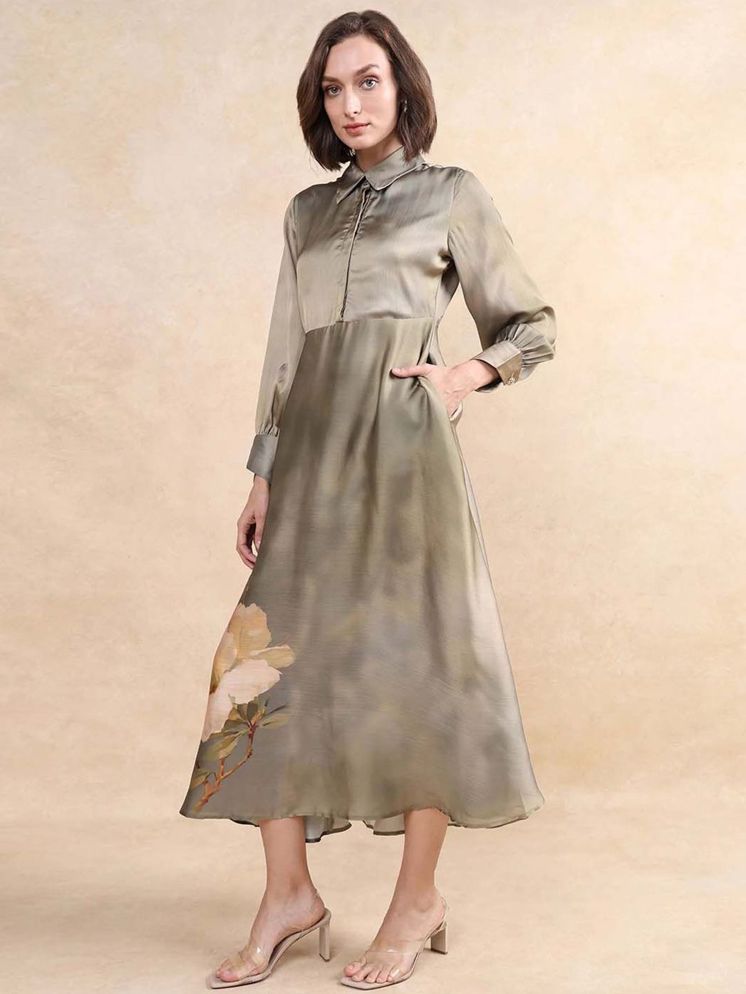 RAREISM Floral Printed Fit & Flare Midi Dress