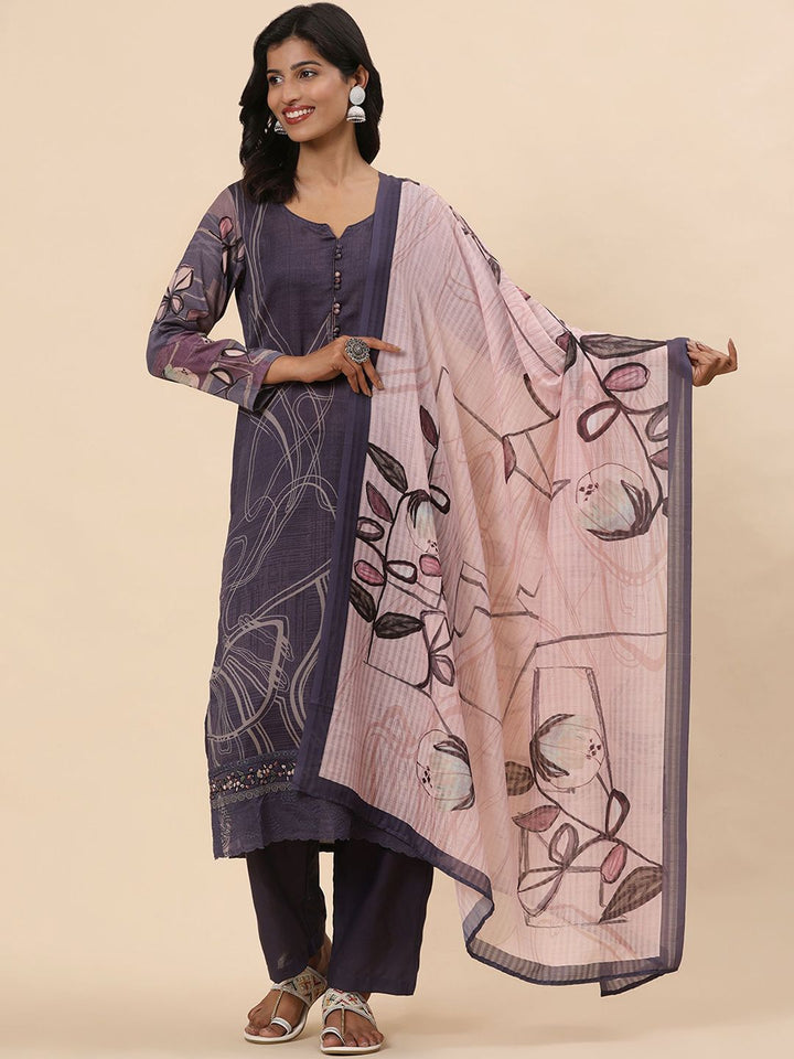 Mamicha Women Printed Regular Pure Cotton Kurta with Trousers & With Dupatta