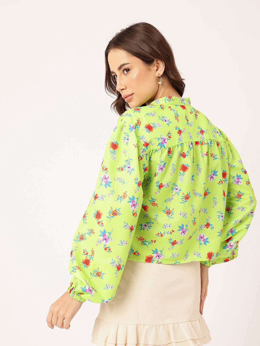 DressBerry Stylish Blossoming Printed Gathers Boxy Casual Shirt
