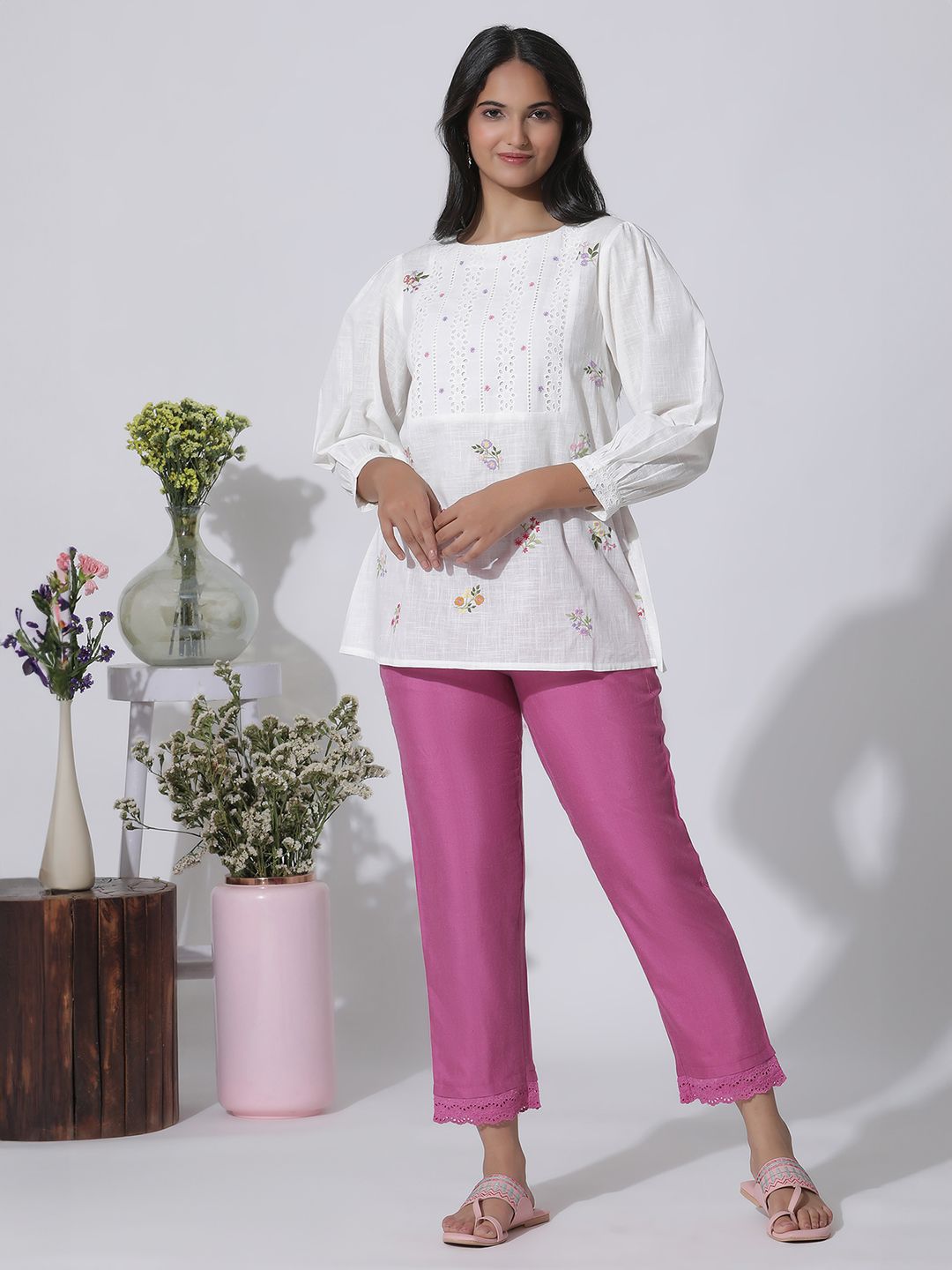 W Floral Print Cotton Top