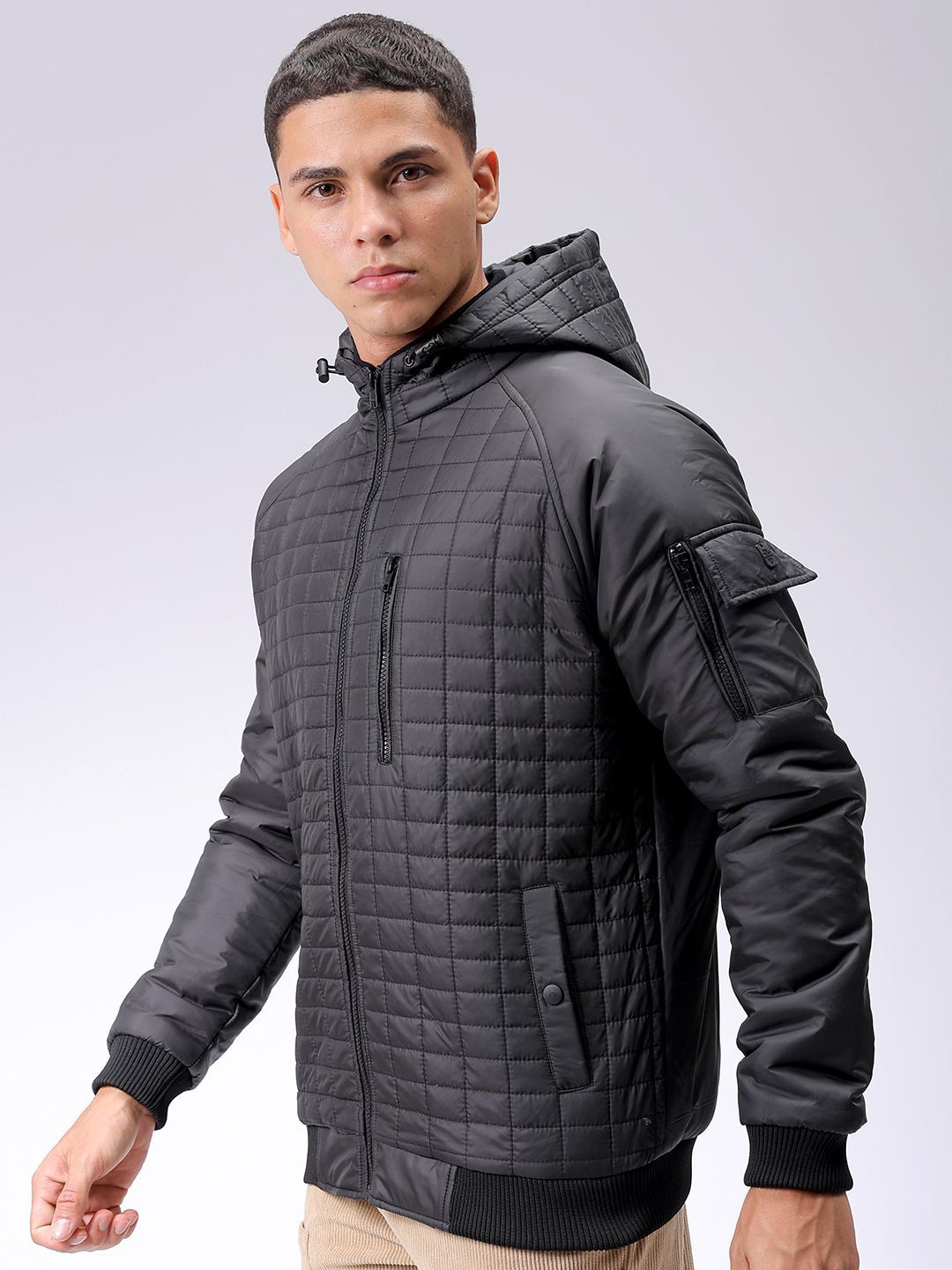 The Indian Garage Co Men Hooded Slim Fit Bomber Jacket