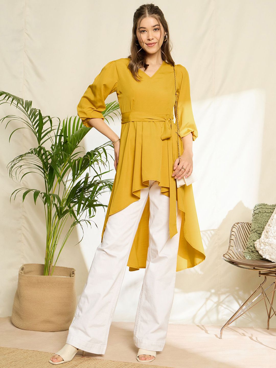 Berrylush Women Bishop Sleeves High-Low Top