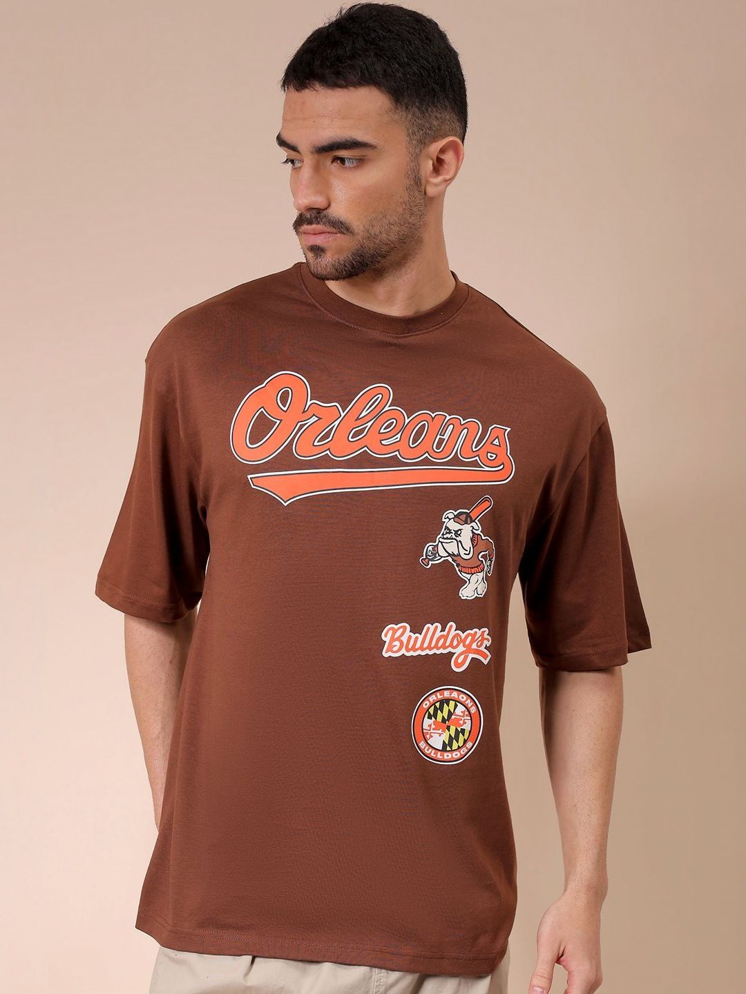 The Indian Garage Co Men Typography Printed Round Neck Cotton Oversized T-shirt