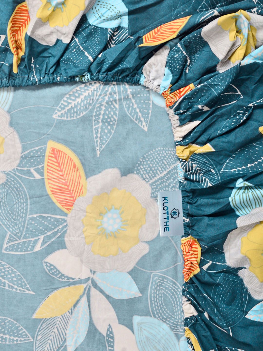 KLOTTHE Biru & Putih Bercetak 300 TC Cadar Katil Double Dengan 2 Sarung Bantal- 2.5 m x 2.25 m