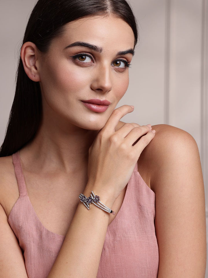 Anouk Silver-Plated Cubic Zirconia Studded Kada Bracelet