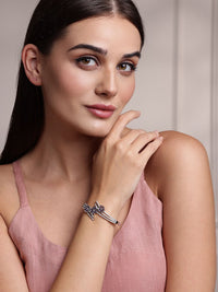 Anouk Silver-Plated Cubic Zirconia Studded Kada Bracelet