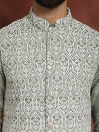 Anouk Floral Woven Design Mandarin Collar Long Sleeves Kurta with Churidar Nehru Jacket