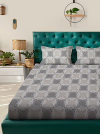Myntra Elegant Homes Grey Ethnic Motifs 400 TC King Bedsheet with 2 Pillow Covers