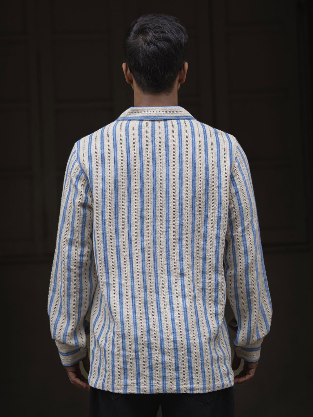 Powerlook Men Spread Collar Vertical Striped Cotton Casual Shirt