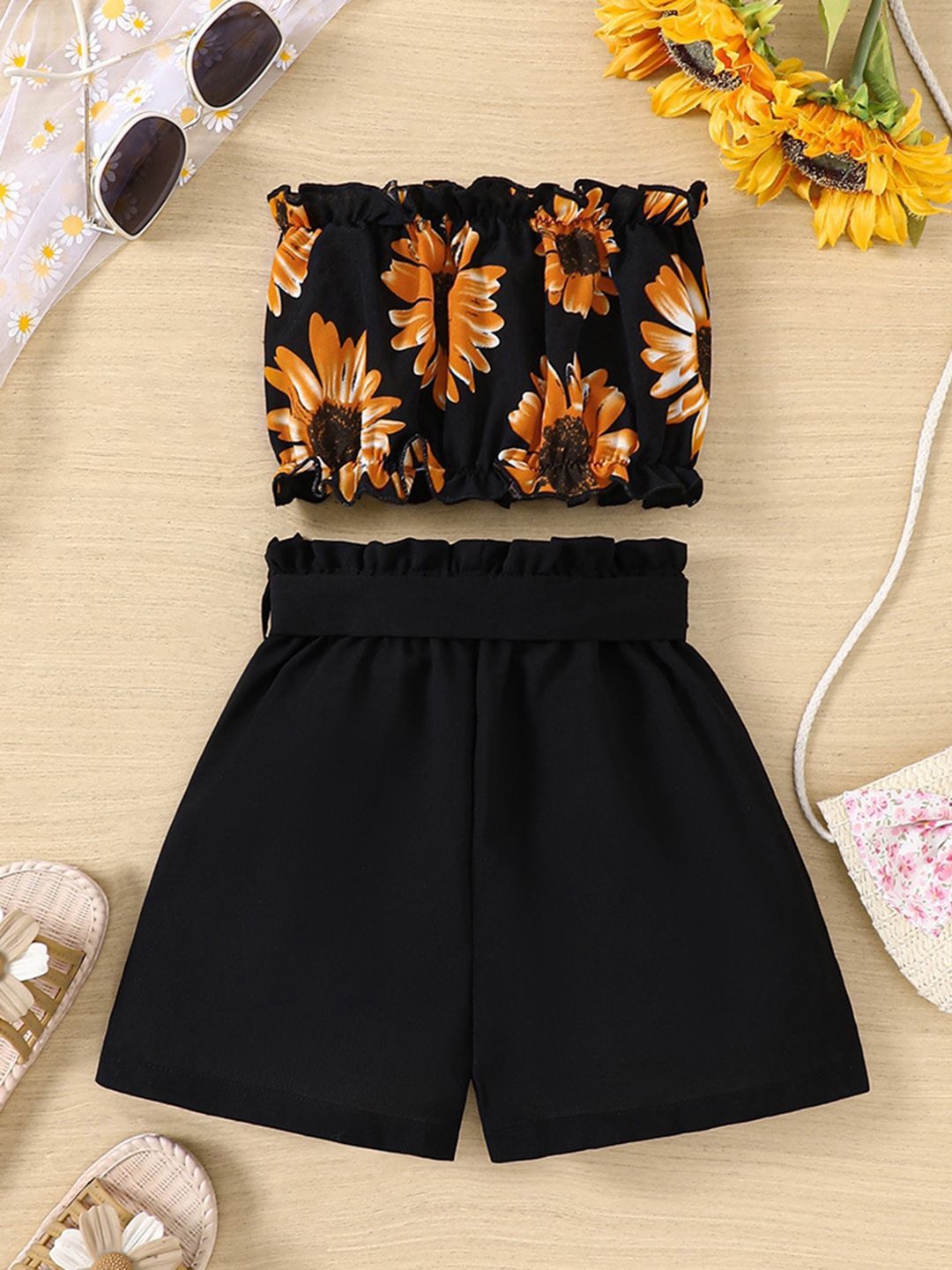 YK Girls Floral Printed Top With Shorts Clothing Set