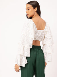 DressBerry Sassy & Stylish Lace Inserted Layered Bell Sleeves Crop Top