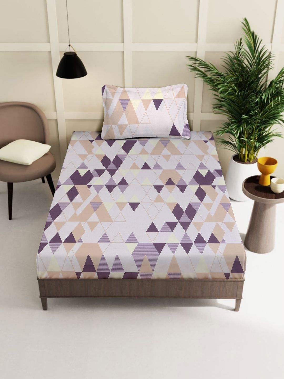 Myntra Elegant Homes Geometric 400 TC Pure Cotton Single Bedsheet With 1 Pillow Cover