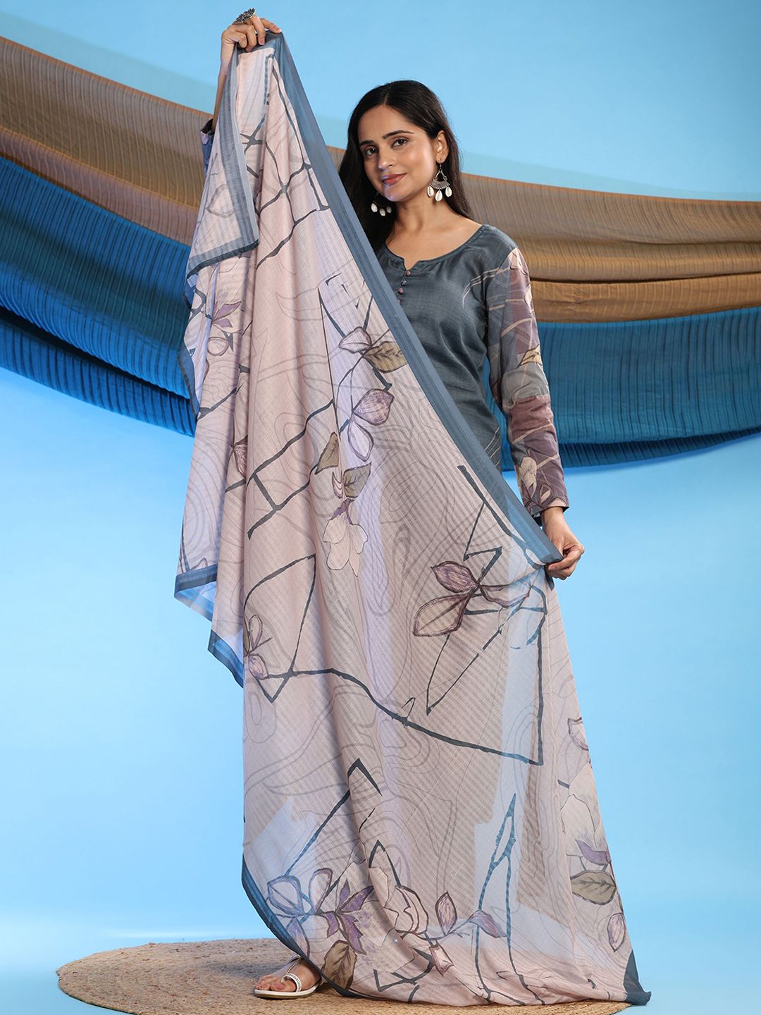Mamicha Women Printed Regular Pure Cotton Kurta with Palazzos & With Dupatta