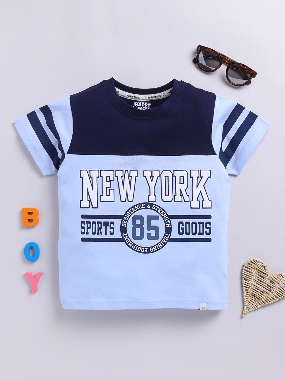 Happy Faces Kids Boys Typography Printed Pure Cotton T-Shirt