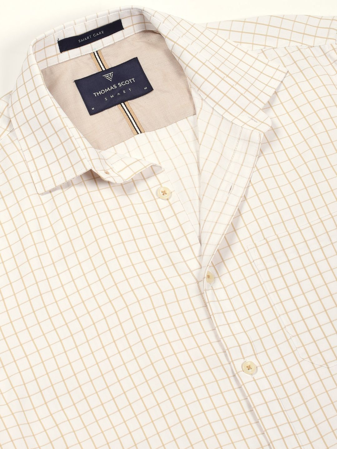 Thomas Scott Men Smart Spread Collar Gingham Checked Cotton Formal Shirt