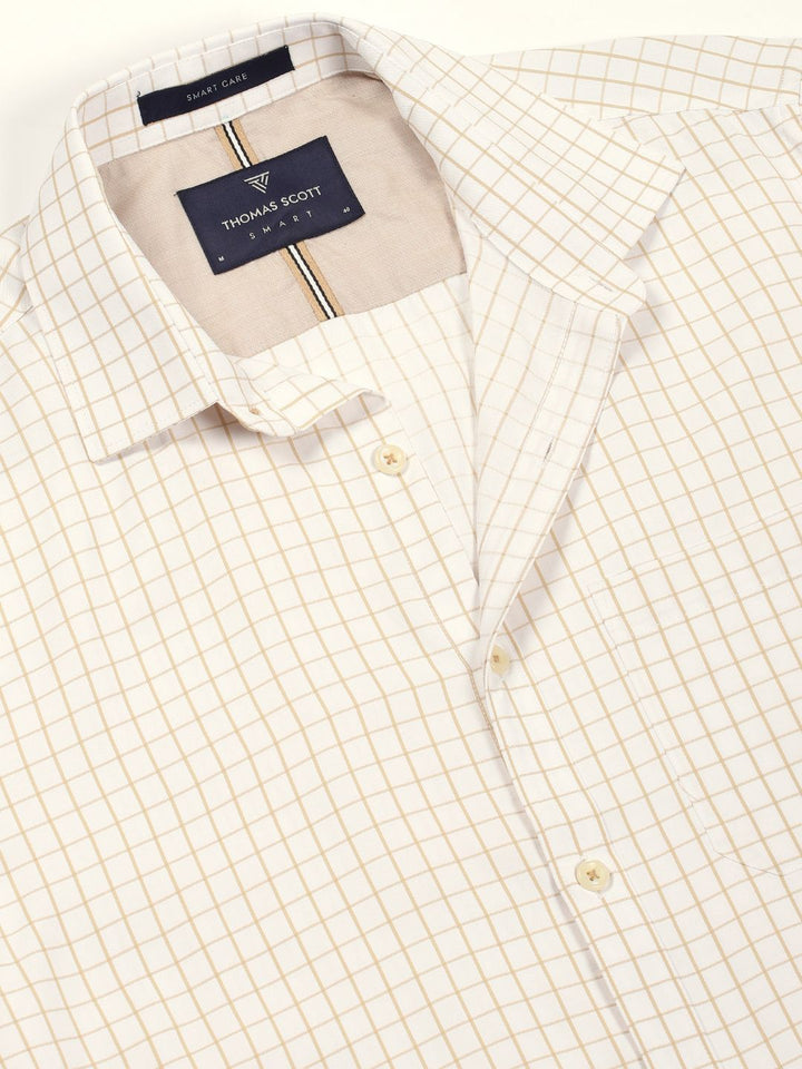 Thomas Scott Men Smart Spread Collar Gingham Checked Cotton Formal Shirt