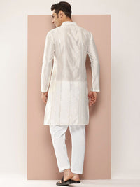 See Designs Mandarin Collar Striped Embroidered Sequinned Chanderi Silk Straight Kurta