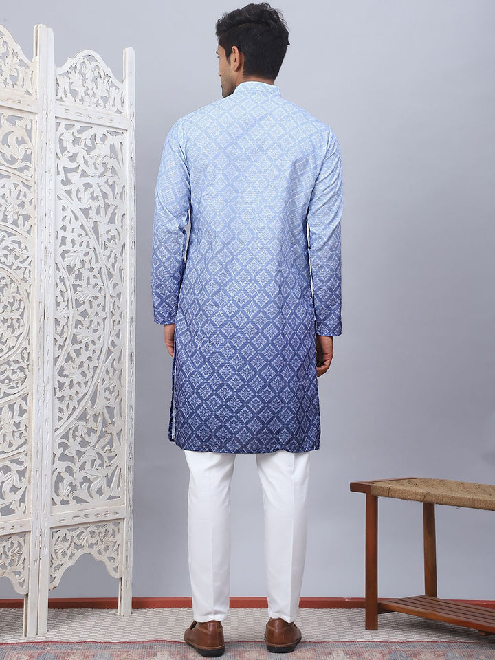 Jompers Ethnic Motifs Printed & Ombre Mandarin Collar Kurta with Pyjama