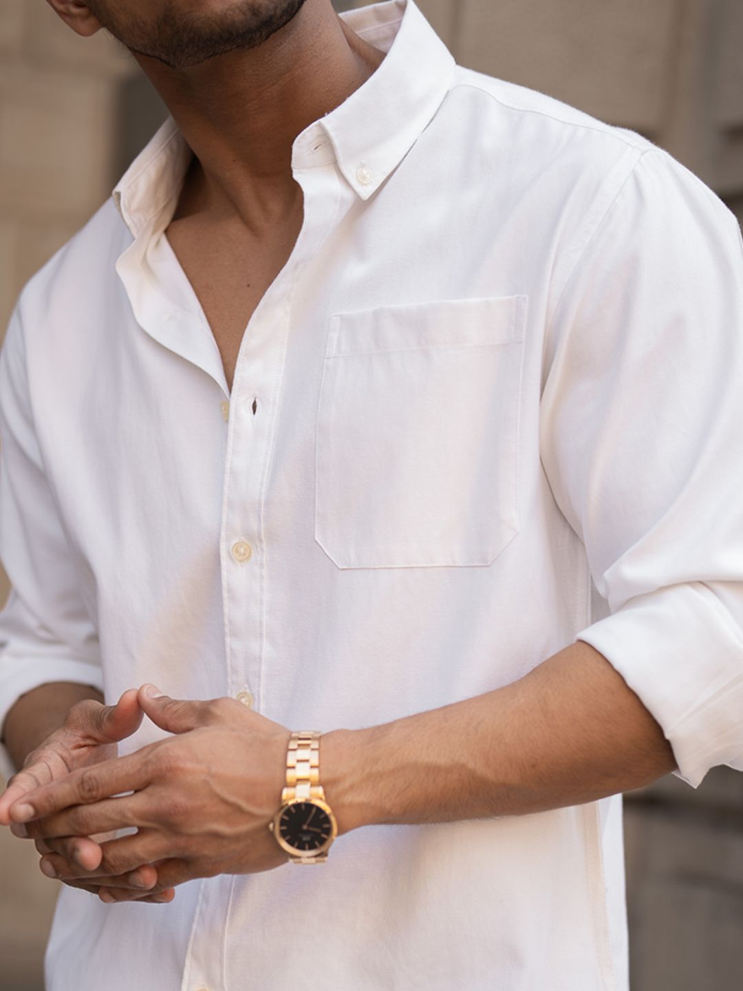Powerlook Men Spread Collar Solid Cotton Casual Shirt