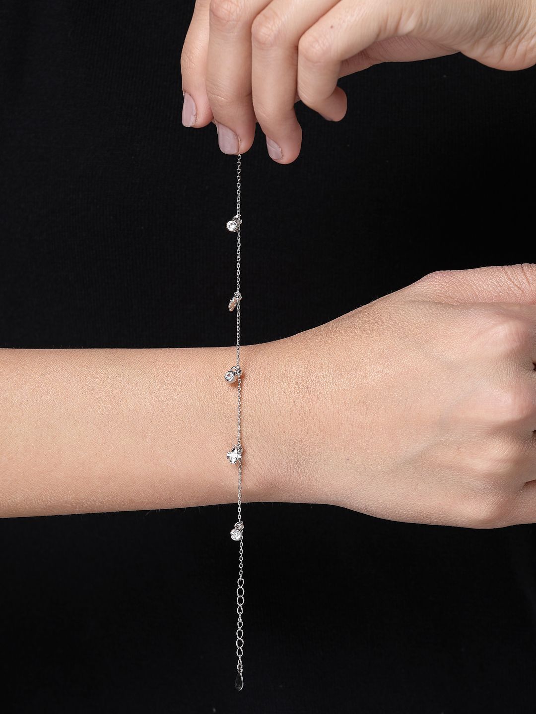 PANASH 925 Sterling Silver Bersalut Rhodium Zirkonia Kubik Gelang Pesona
