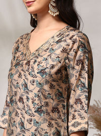 Anouk Floral Printed Regular Straight Kurta with Trousers & Dupatta