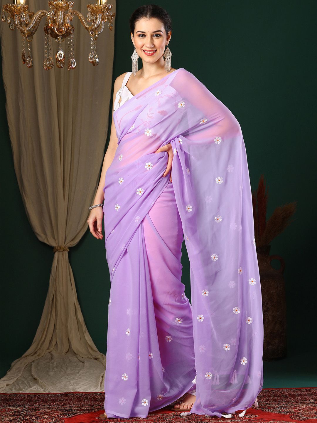 KALINI Floral Embroidered designer Saree with blouse piece
