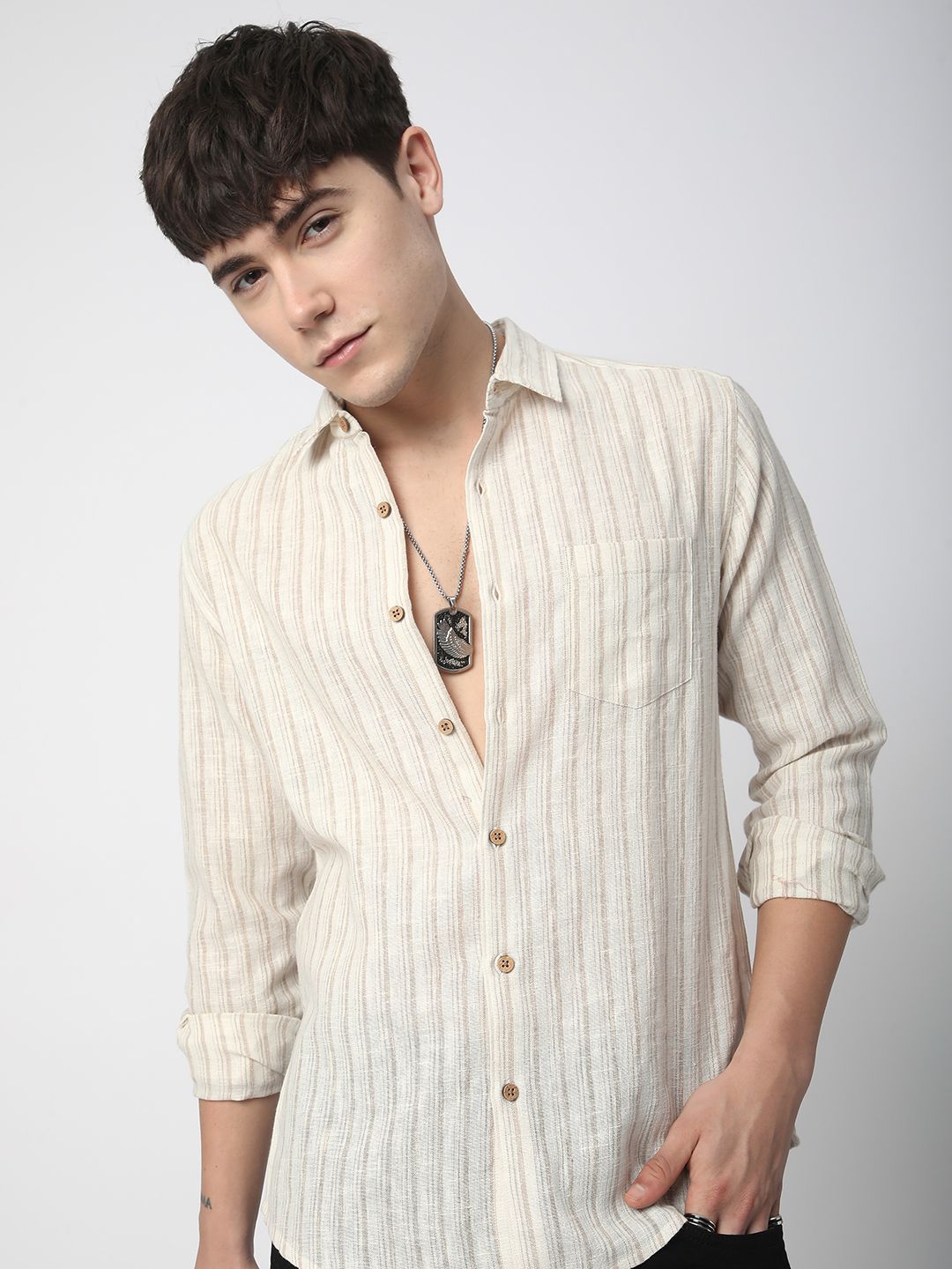 VASTRADO Men Classic Slim Fit Multi Stripes Opaque Striped Casual Shirt