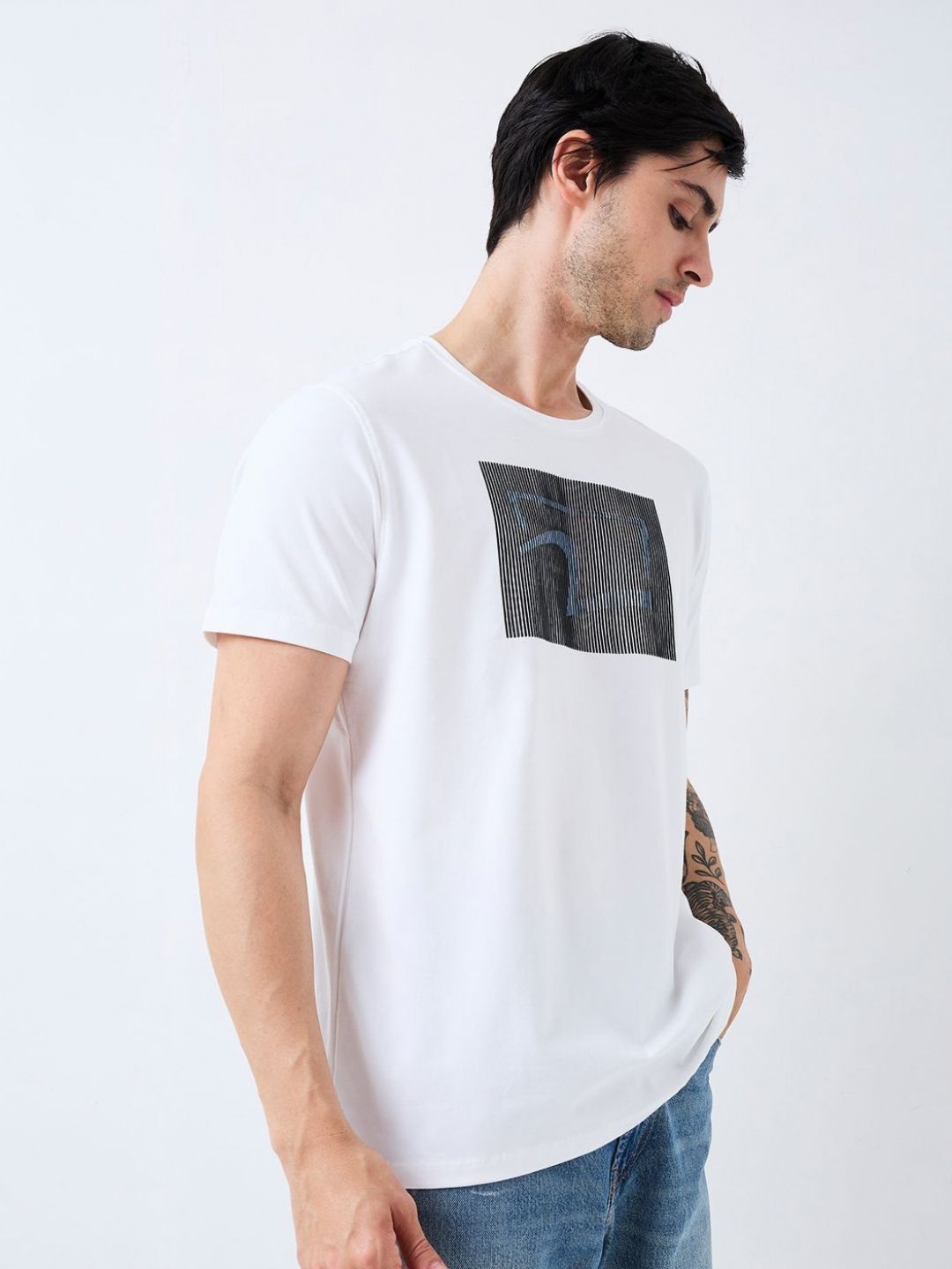 SPYKAR Men Graphic Printed Round Neck Cotton Slim Fit T-shirt