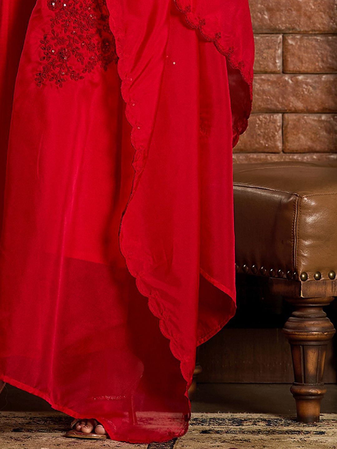Indo Era Ethnic Motifs Embroidered Sequined Straight Kurta With Trousers & Dupatta