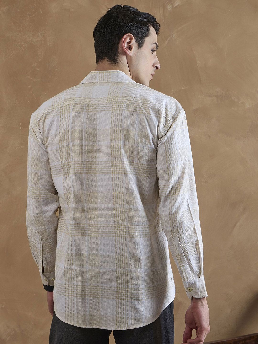 DENNISON Yellow and White Oversized Cuban Collar Checkered Shirt