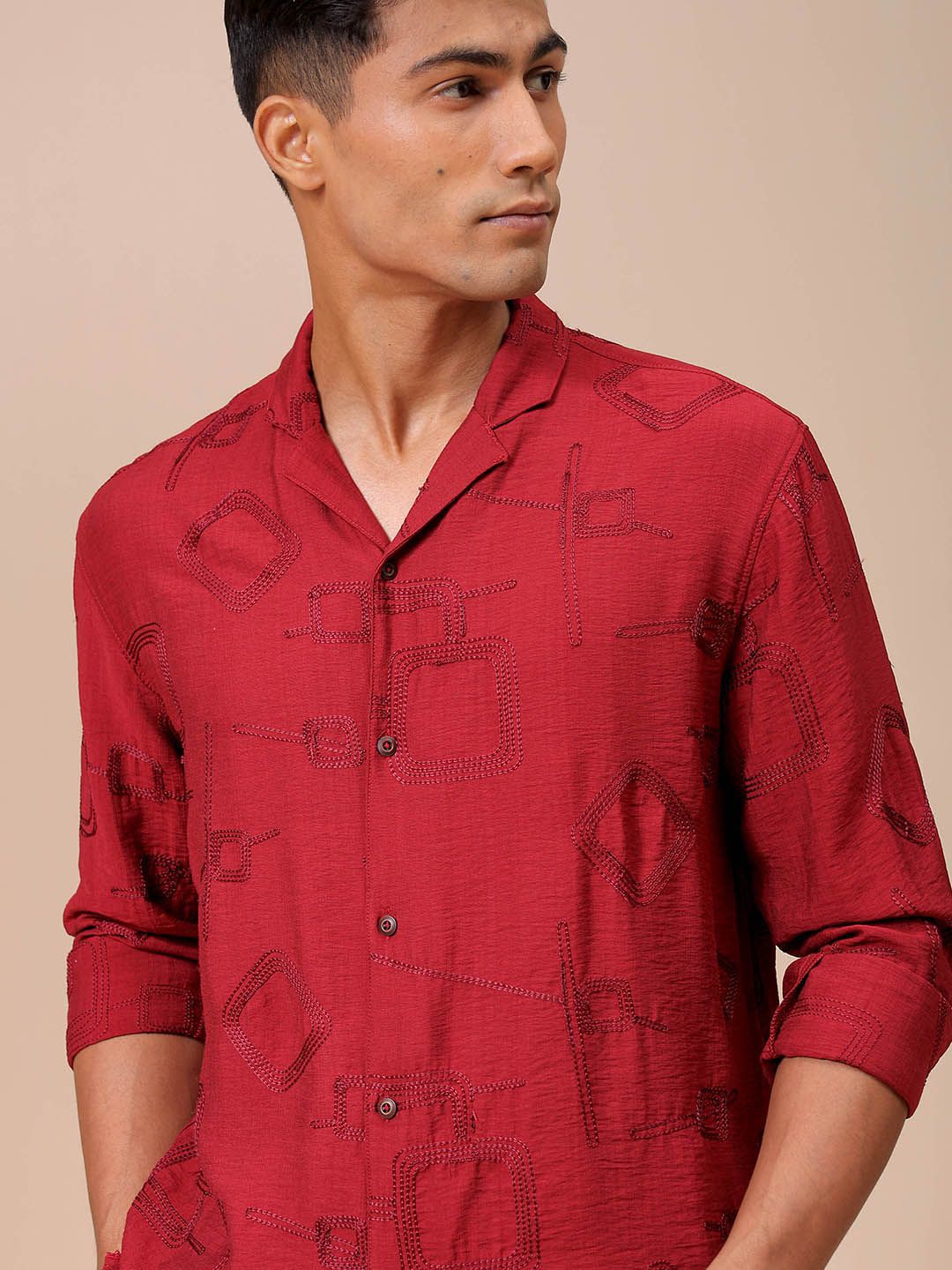 The Indian Garage Co Men Relaxed Fit Embroidery Resortwear Shirt