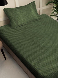 Myntra Elegant Homes Green Solid Fitted 300 TC Wool Single Bedsheet With 1 Pillow Cover