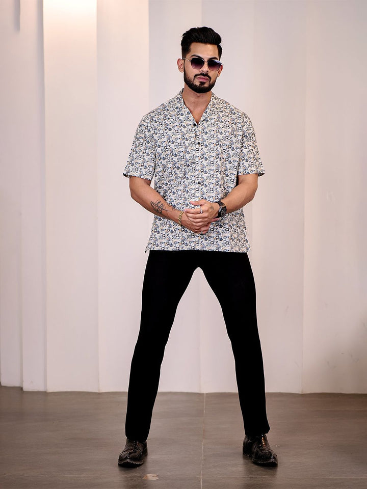 Eszett Floral Printed Cuban CollarS hirt