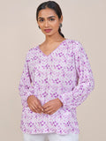 Global Desi Women Lavender V Neck Long Sleeves Floral Print Top