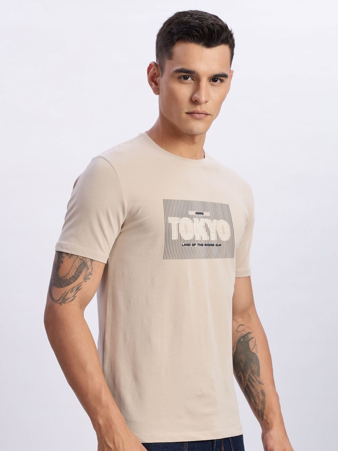 ADRO Typography Printed Round Neck Cotton T-shirt