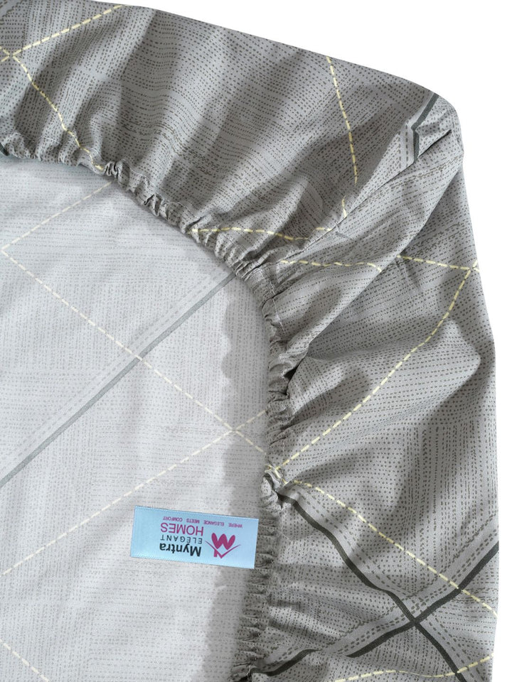 Myntra Elegant Homes Grey & Black Printed 300 TC Fitted King Bedsheet Set 2.5m x 2.25m
