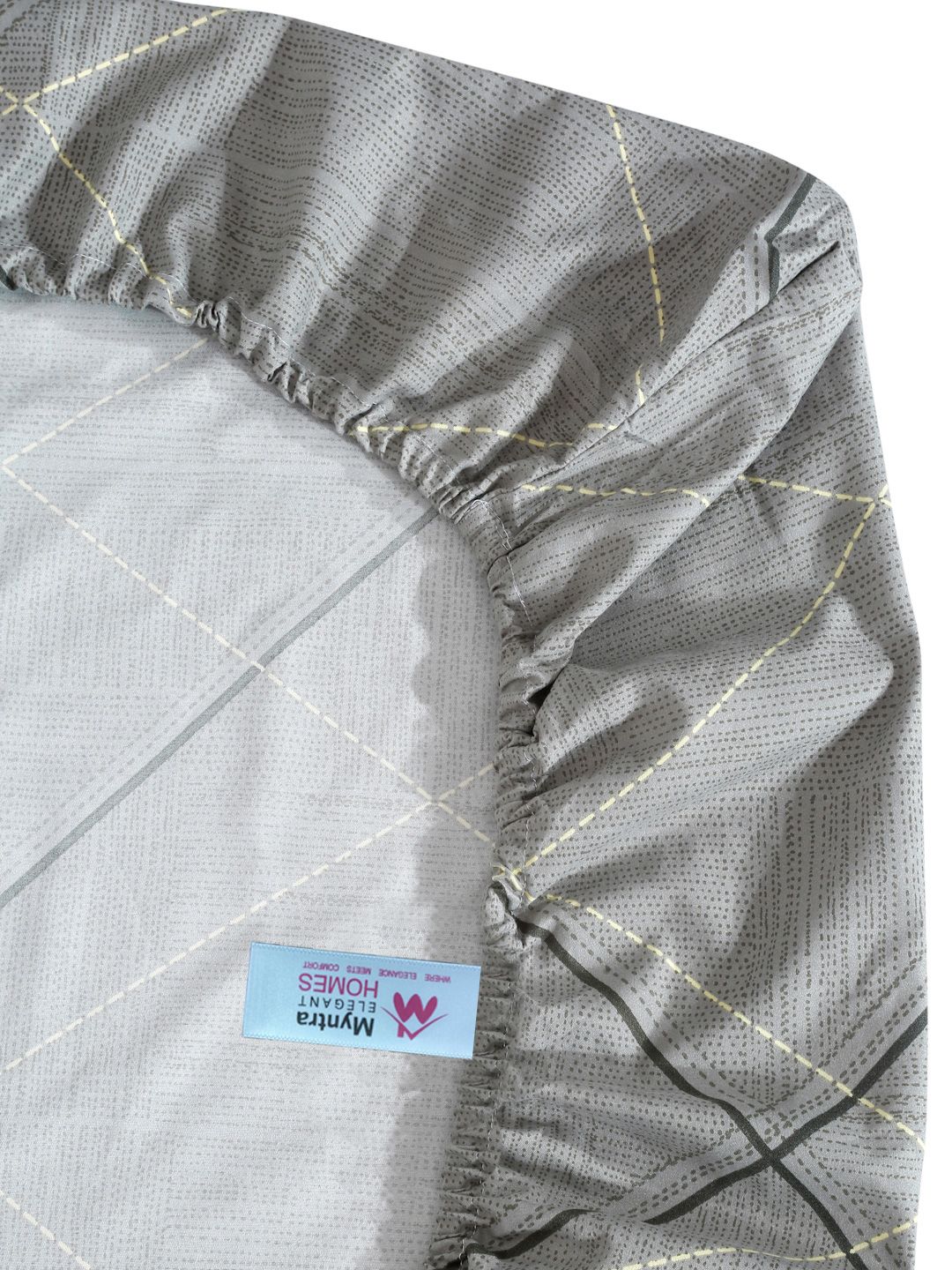 Myntra Elegant Homes Grey & Black Printed 300 TC Fitted King Bedsheet Set 2.5m x 2.25m