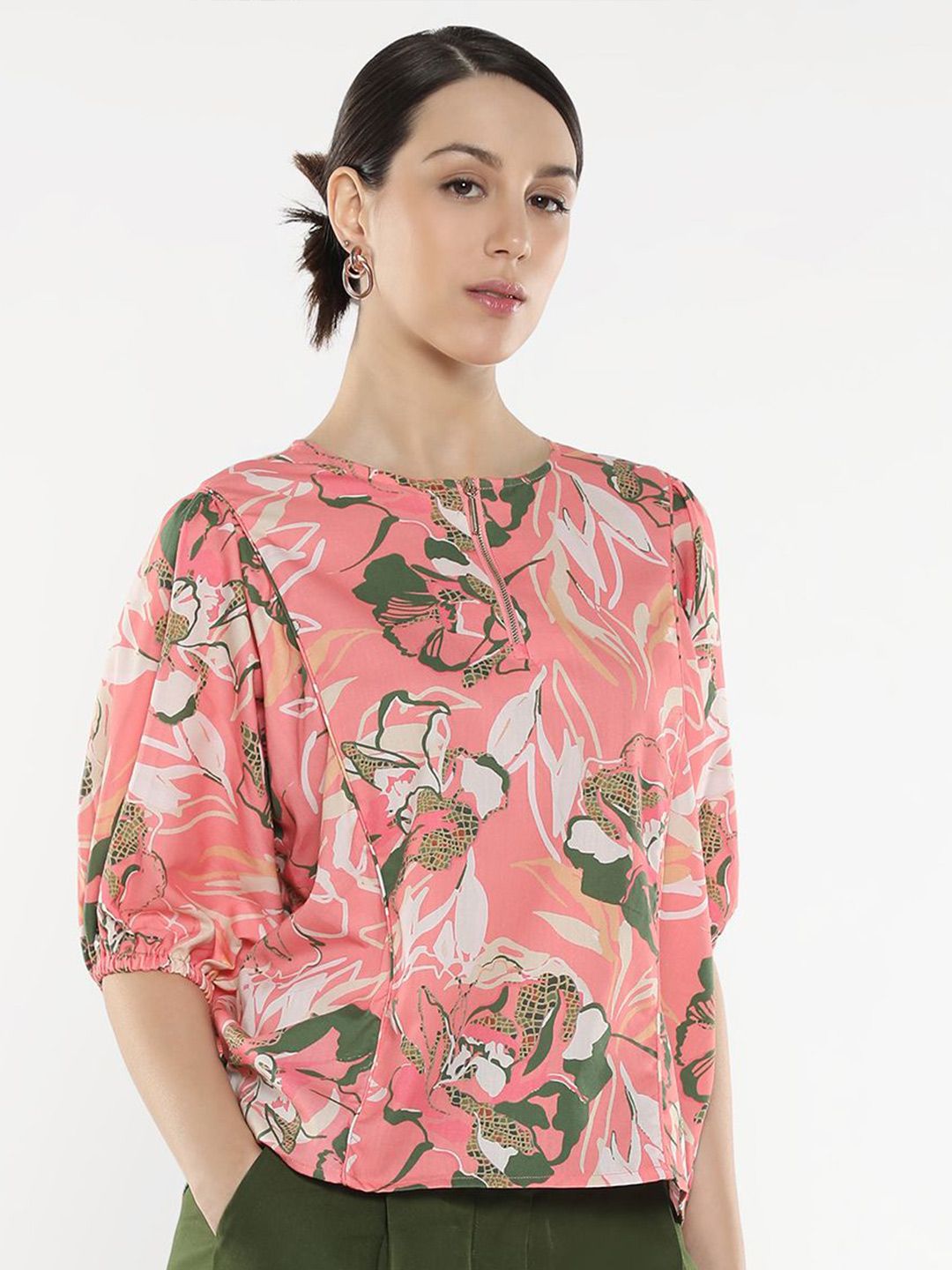 RAREISM Tropical Print Cotton Top