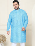 SOJANYA Plus Motif Etnik Printed Mandarin Collar Lengan Panjang Cotton Linen Kurta Lurus