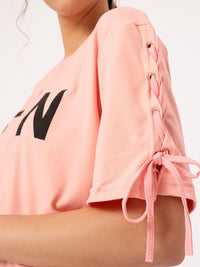 DressBerry Tik Talk Printed Lace-Up Sleeves T-shirt