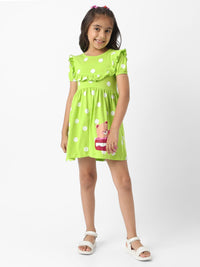 Nauti Nati Girls Green Jersey Cotton Polka Dot Fit and Flare Dress