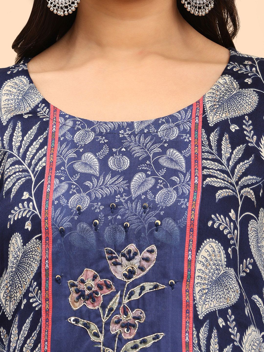 Mamicha Wanita Bercetak Kurta Kapas Tulen Biasa dengan Palazzos & Dengan Dupatta